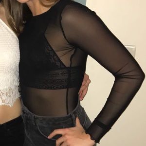 Mesh Black Long Sleeve Top